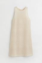 H & M - Crochet-look Sleeveless Dress - Beige