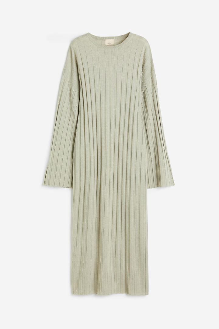 H & M - Rib-knit Merino Wool Dress - Green