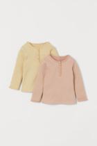 H & M - 2-pack Long-sleeved Tops - Beige