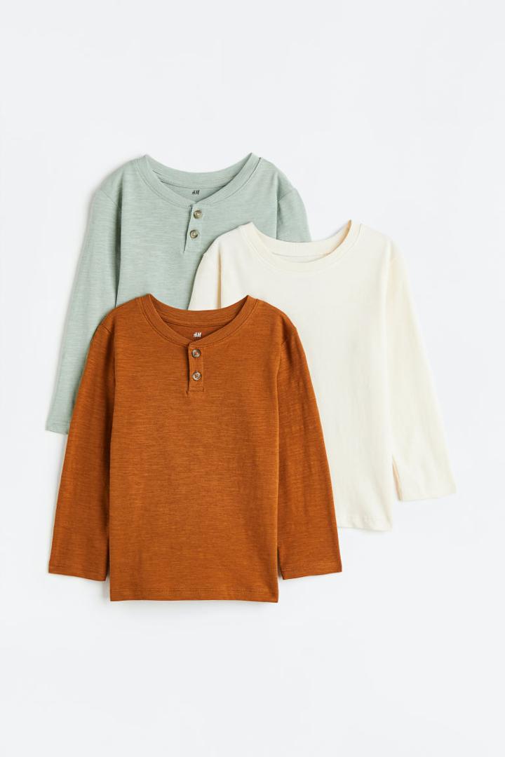 H & M - 3-pack Long-sleeved Shirts - Green