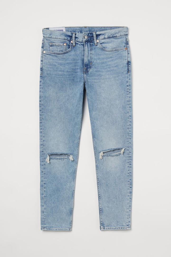 H & M - Slim Tapered Cropped Jeans - Blue