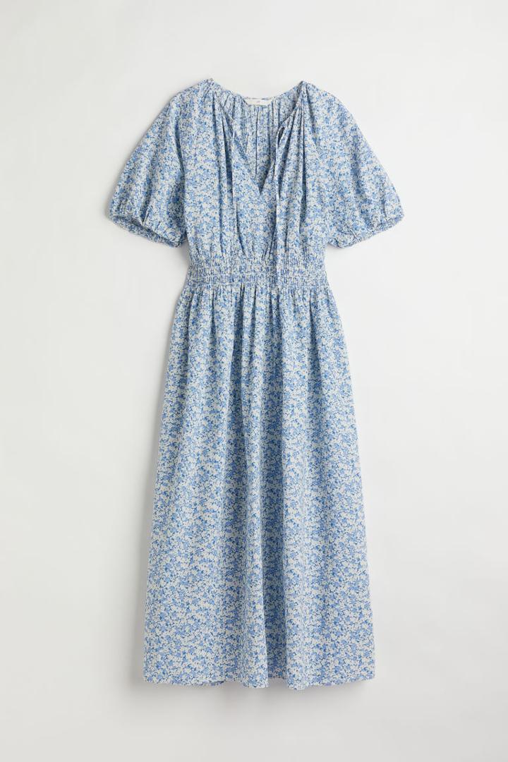 H & M - Smocked-waist Dress - Blue