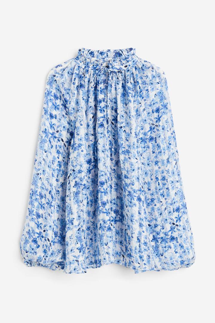 H & M - Ruffle-trimmed Crped Blouse - White