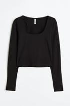 H & M - Long-sleeved Cotton Top - Black