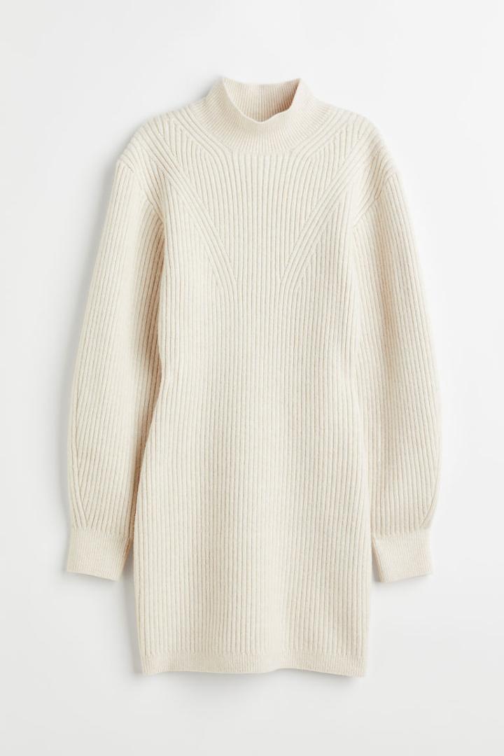 H & M - Mock-turtleneck Dress - Beige