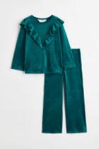H & M - 2-piece Velour Set - Turquoise