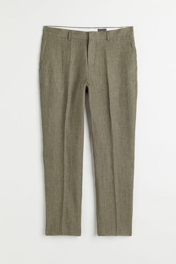 H & M - Slim Fit Linen Suit Pants - Green