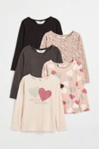 H & M - 5-pack Jersey Tops - Beige