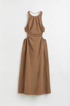 H & M - Gathered Cut-out Dress - Beige