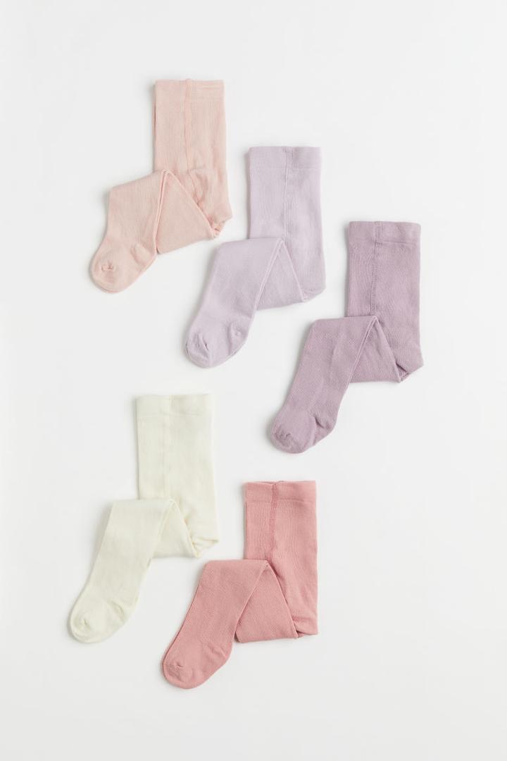 H & M - 5-pack Fine-knit Tights - Purple