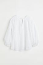 H & M - Cotton Balloon-sleeved Blouse - White