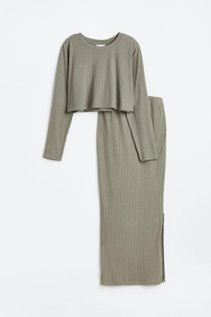 H & M - Mama 2-piece Ribbed Set - Green