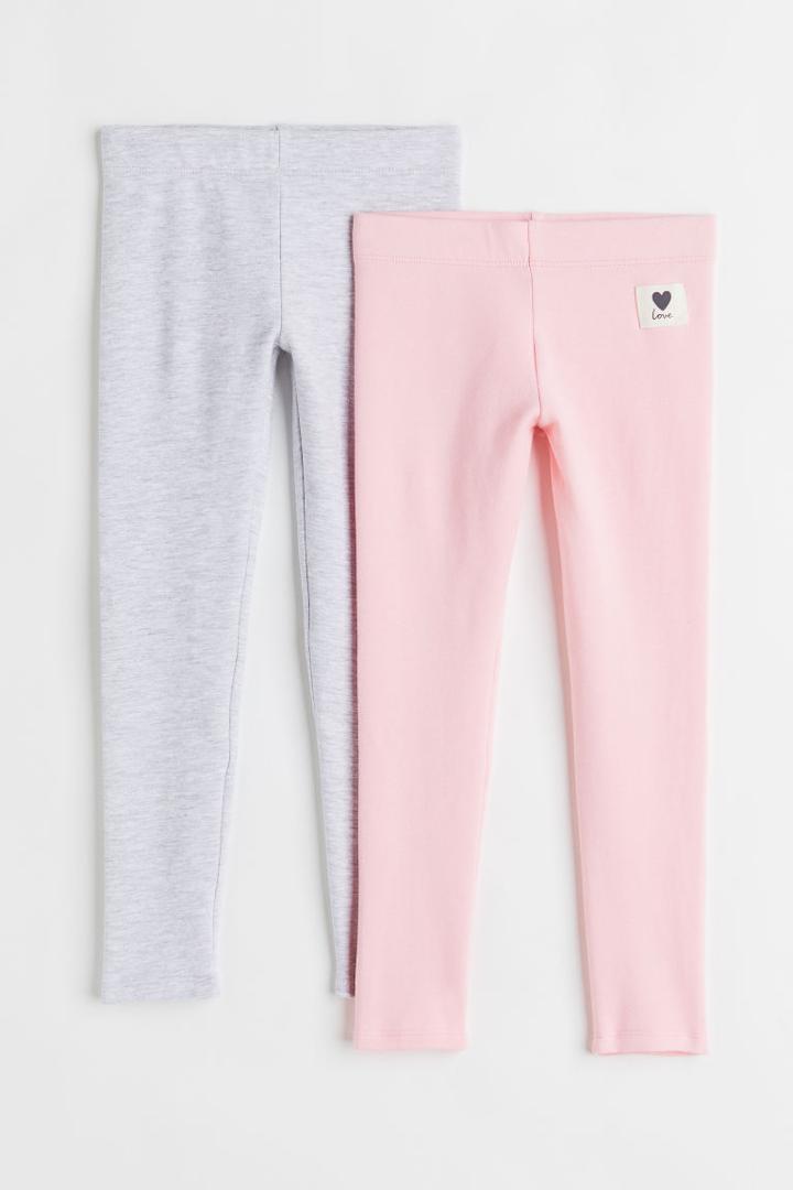 H & M - 2-pack Thick Jersey Leggings - Pink