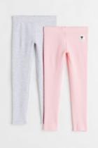 H & M - 2-pack Thick Jersey Leggings - Pink