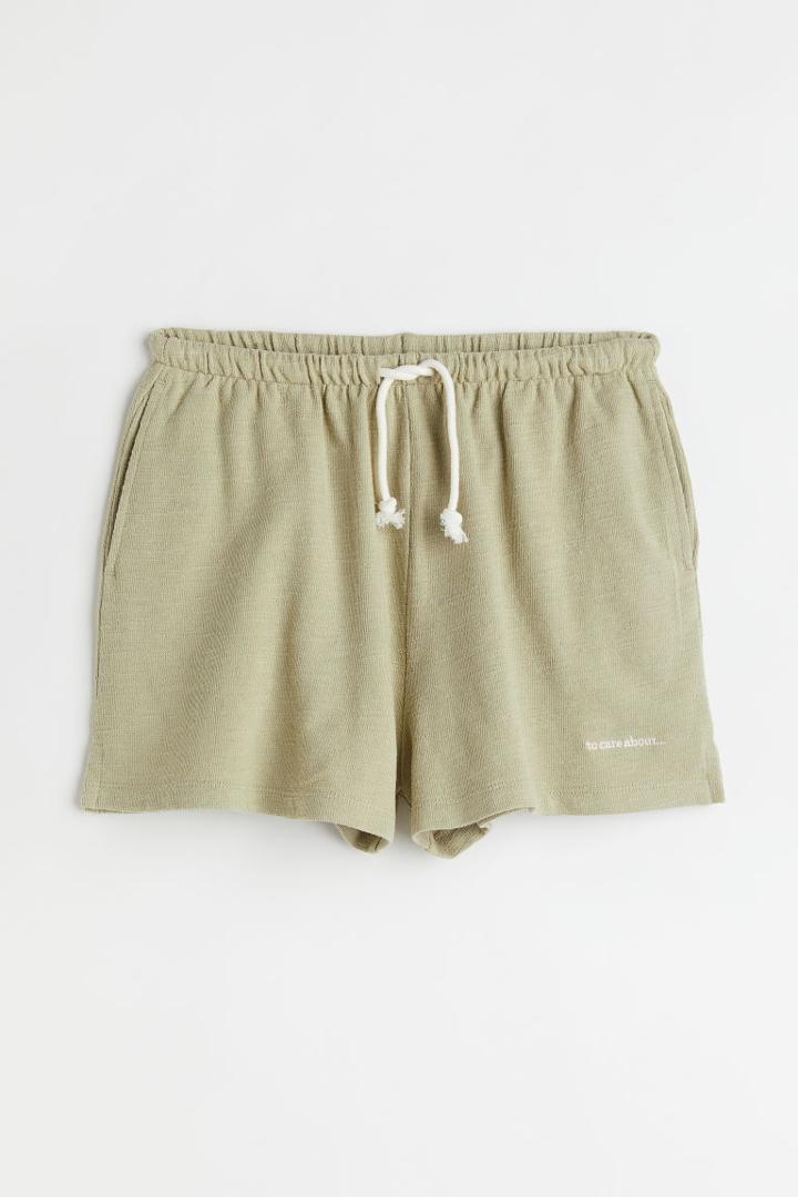 H & M - Embroidery-detail Jersey Shorts - Green