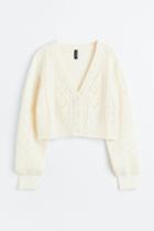 H & M - Pointelle-knit Crop Cardigan - White
