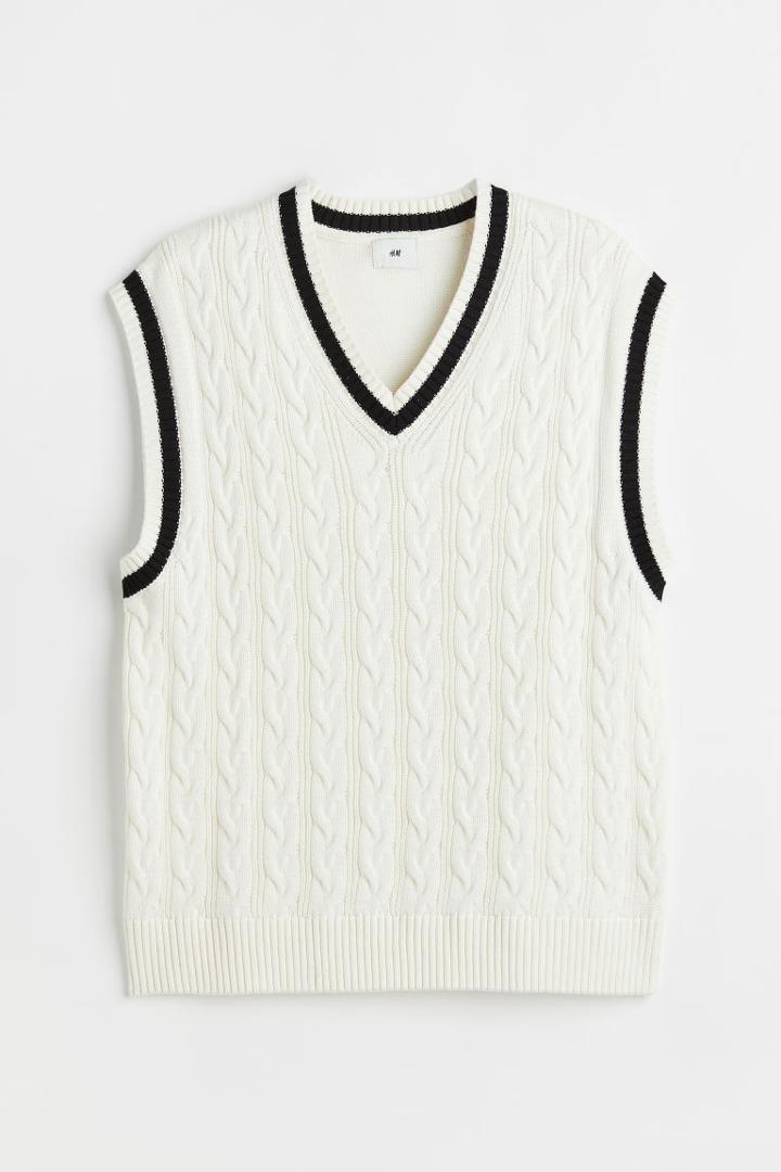 H & M - Relaxed Fit Cable-knit Sweater Vest - White