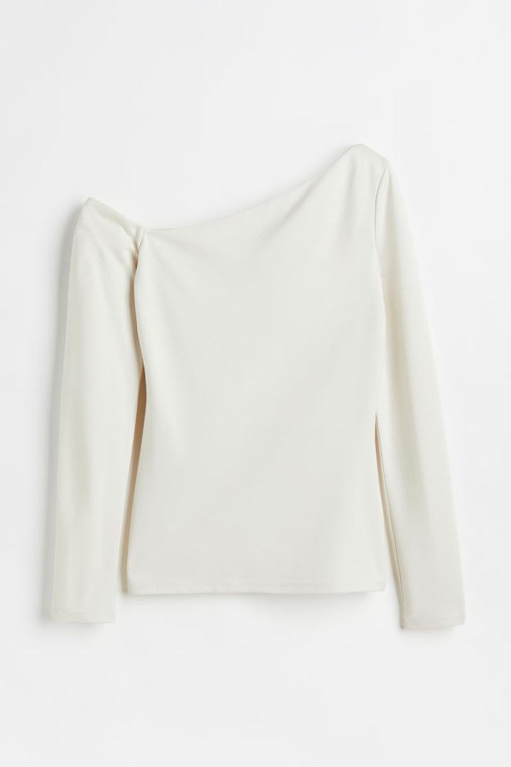 H & M - One-shoulder Jersey Top - White