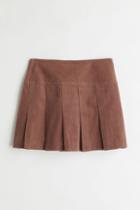 H & M - Pleated Corduroy Skirt - Beige