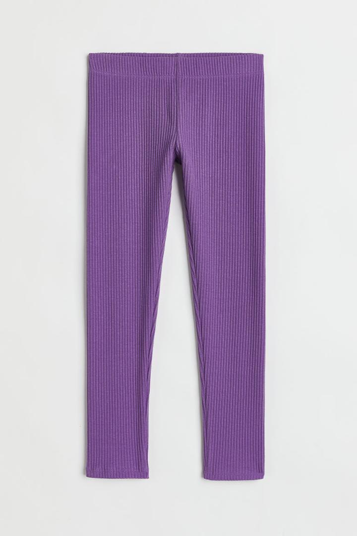 H & M - Ribbed Cotton Leggings - Purple