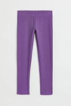 H & M - Ribbed Cotton Leggings - Purple