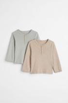 H & M - 2-pack Cotton Henley Shirts - Gray