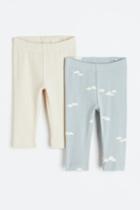 H & M - 2-pack Cotton Leggings - Turquoise