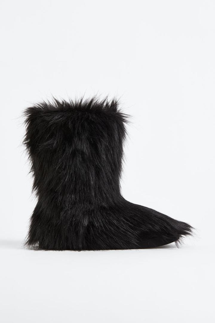 H & M - Warm-lined Fluffy Boots - Black