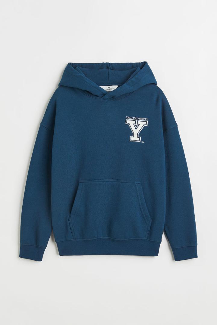 H & M - Oversized Printed Hoodie - Blue