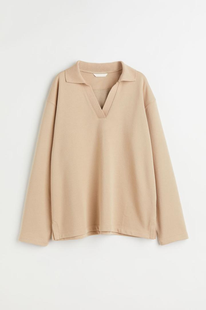 H & M - Collared Sweatshirt - Beige