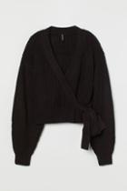 H & M - Knit Wrap-front Cardigan - Black