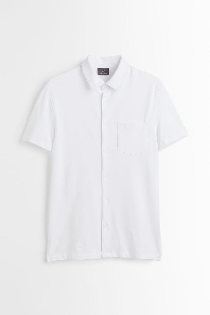 H & M - Muscle Fit Cotton Piqu Shirt - White