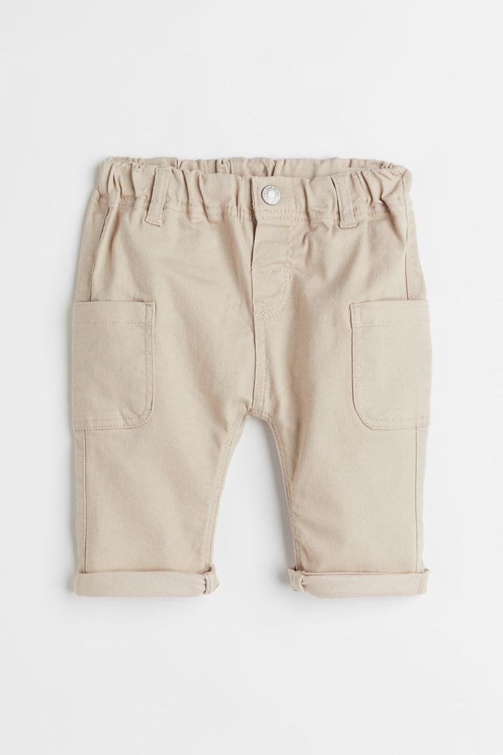 H & M - Twill Pants With Leg Pockets - Beige