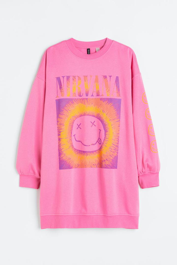 H & M - H & M+ Oversized Printed Sweatshirt Dress - Pink