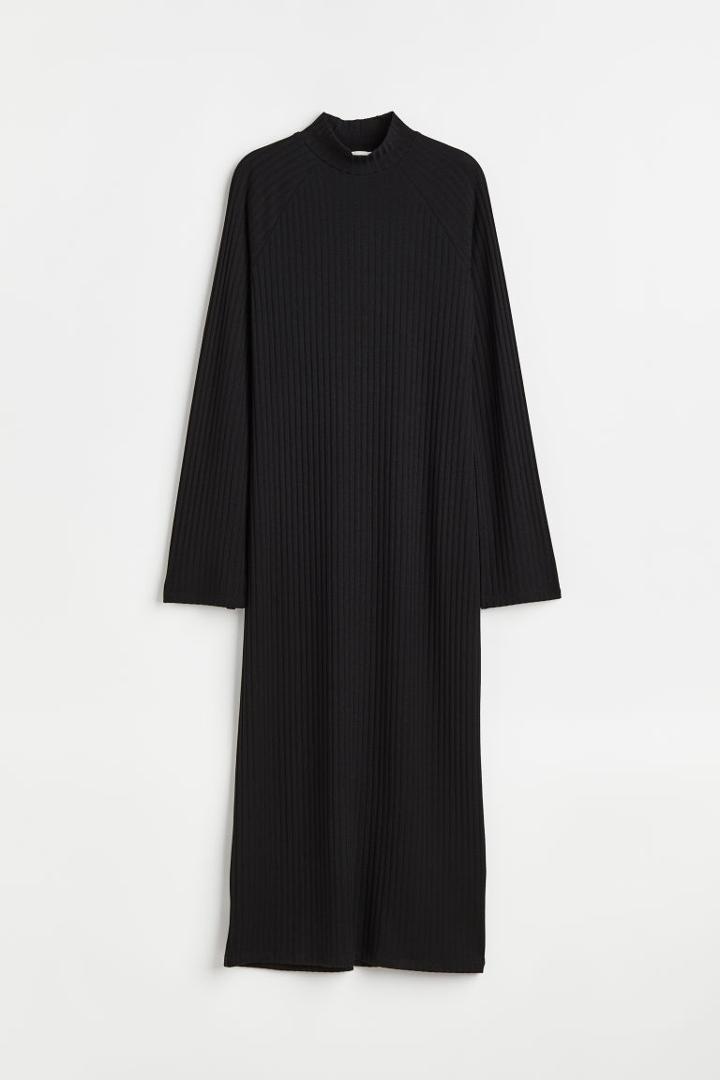 H & M - Mock-turtleneck Ribbed Dress - Black