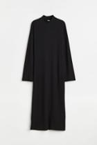 H & M - Mock-turtleneck Ribbed Dress - Black
