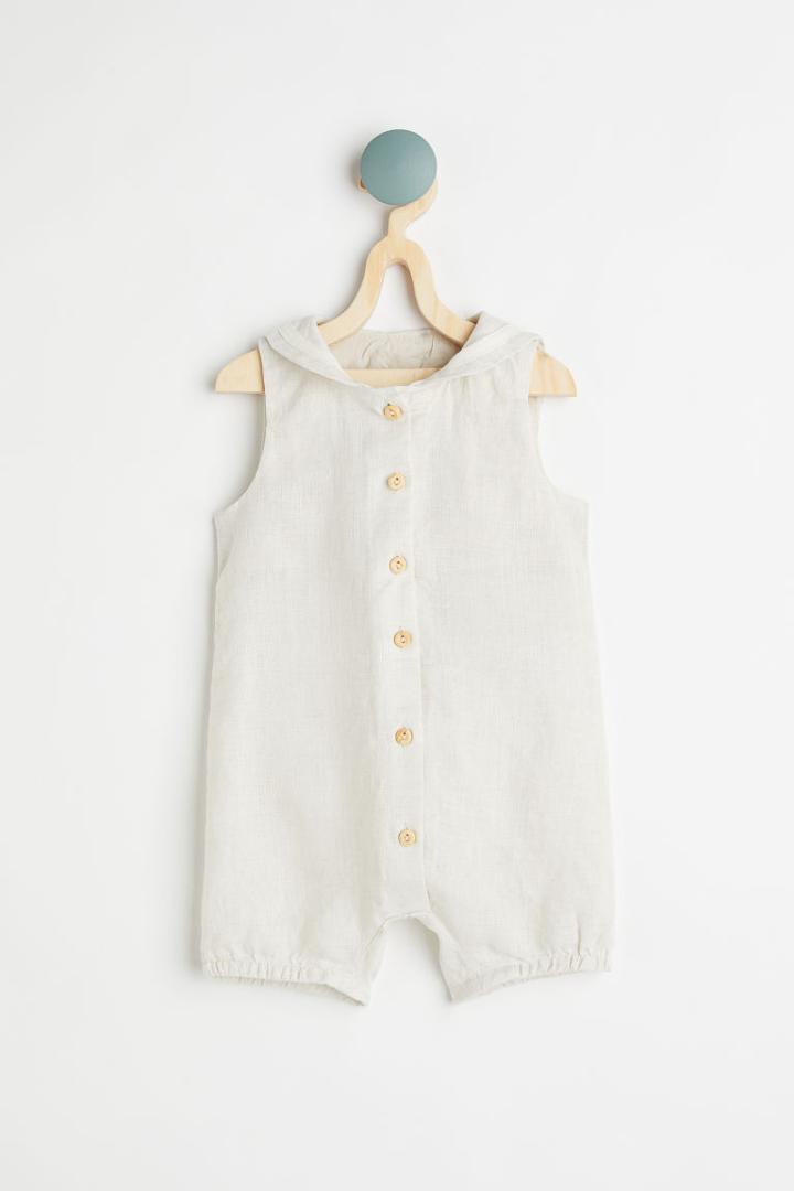 H & M - Linen Sailor-collar Romper Suit - Beige