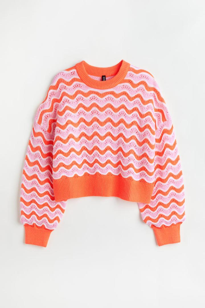 H & M - Pointelle-knit Sweater - Orange