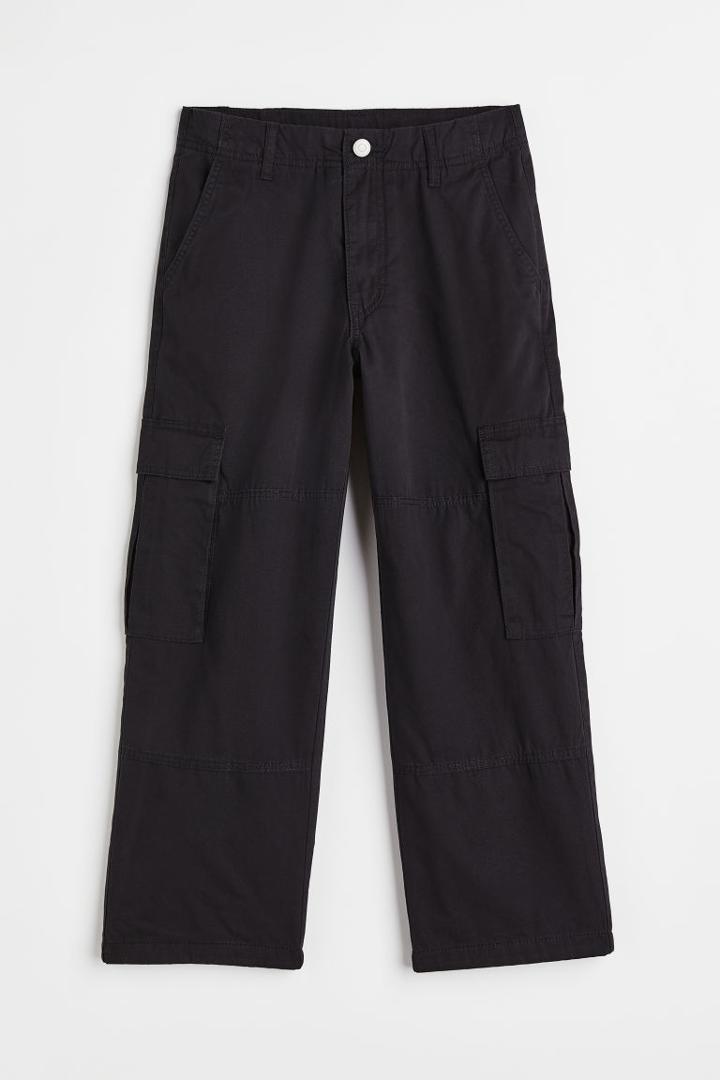H & M - Lined Cotton Cargo Pants - Black