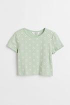 H & M - Ribbed Cotton Jersey Crop T-shirt - Green