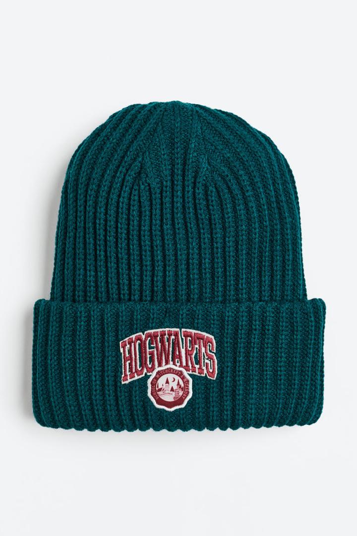 H & M - Appliqud Rib-knit Hat - Green
