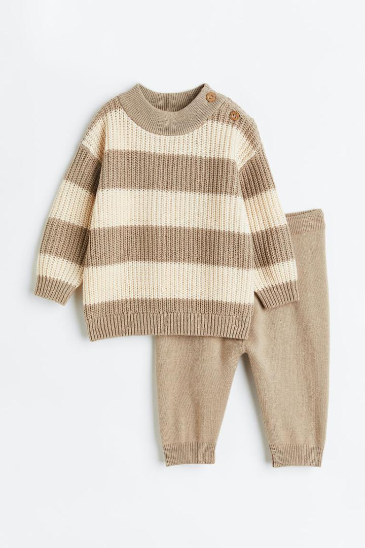 H & M - 2-piece Knit Set - Beige