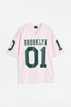 H & M - Oversized Fit Printed Mesh T-shirt - Pink