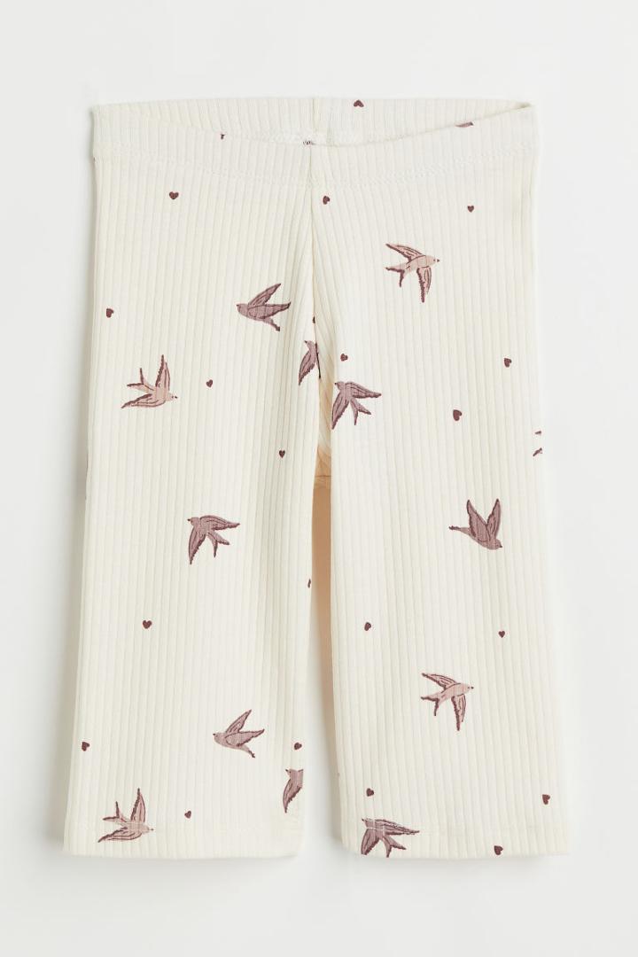H & M - Ribbed Leggings - White