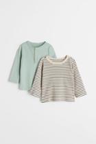H & M - 2-pack Cotton Jersey Tops - Green