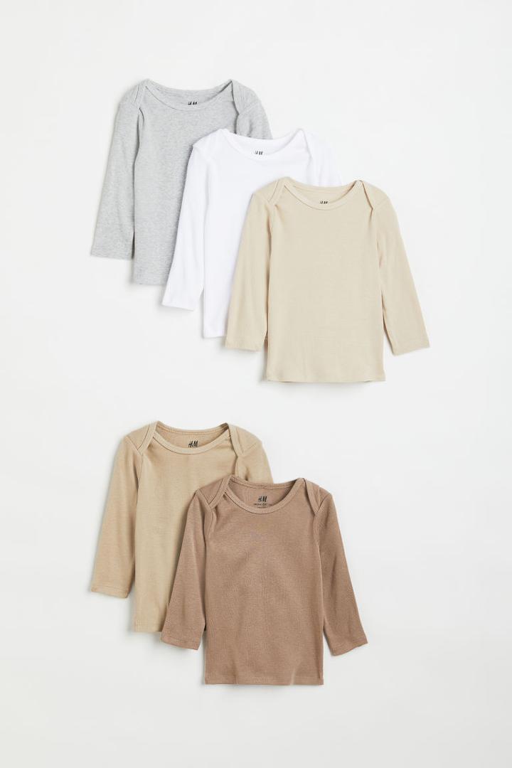 H & M - 5-pack Cotton Shirts - Beige