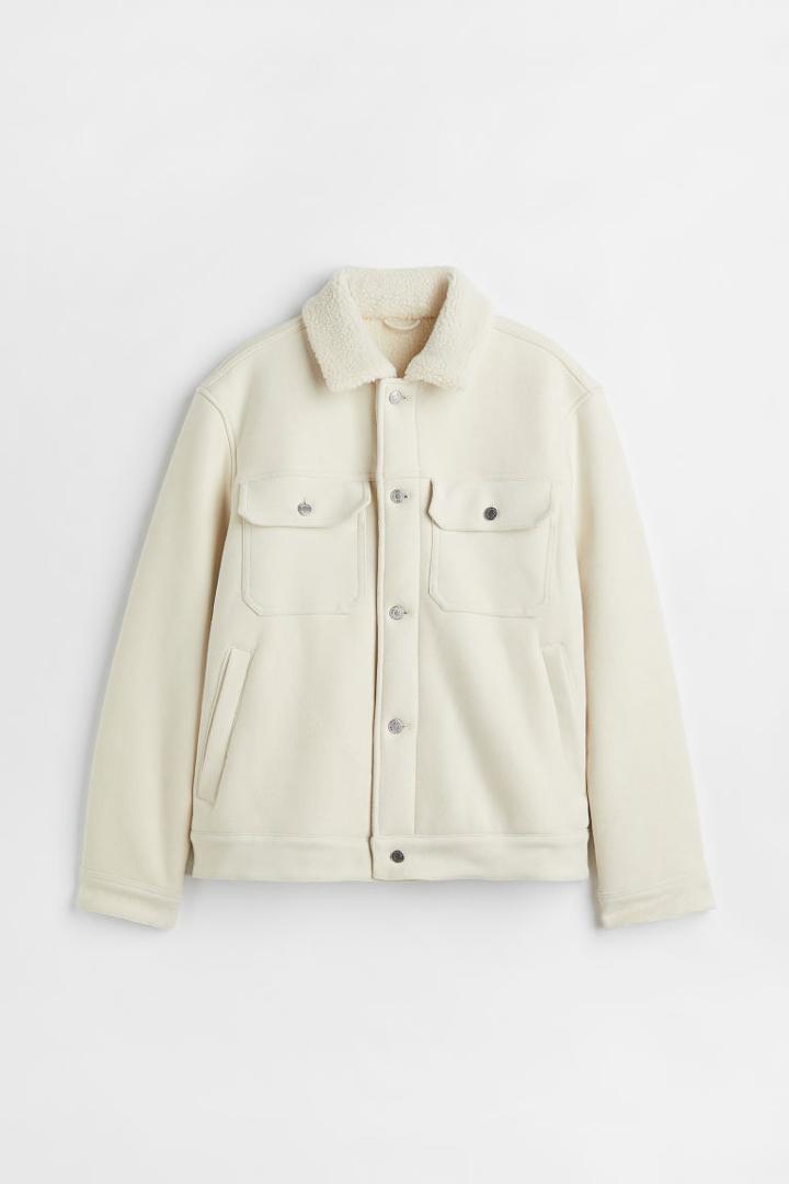 H & M - Faux Shearling-lined Trucker Jacket - Beige