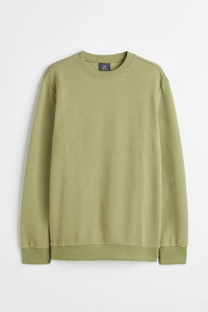 H & M - Regular Fit Ribbed Sweatshirt - Green
