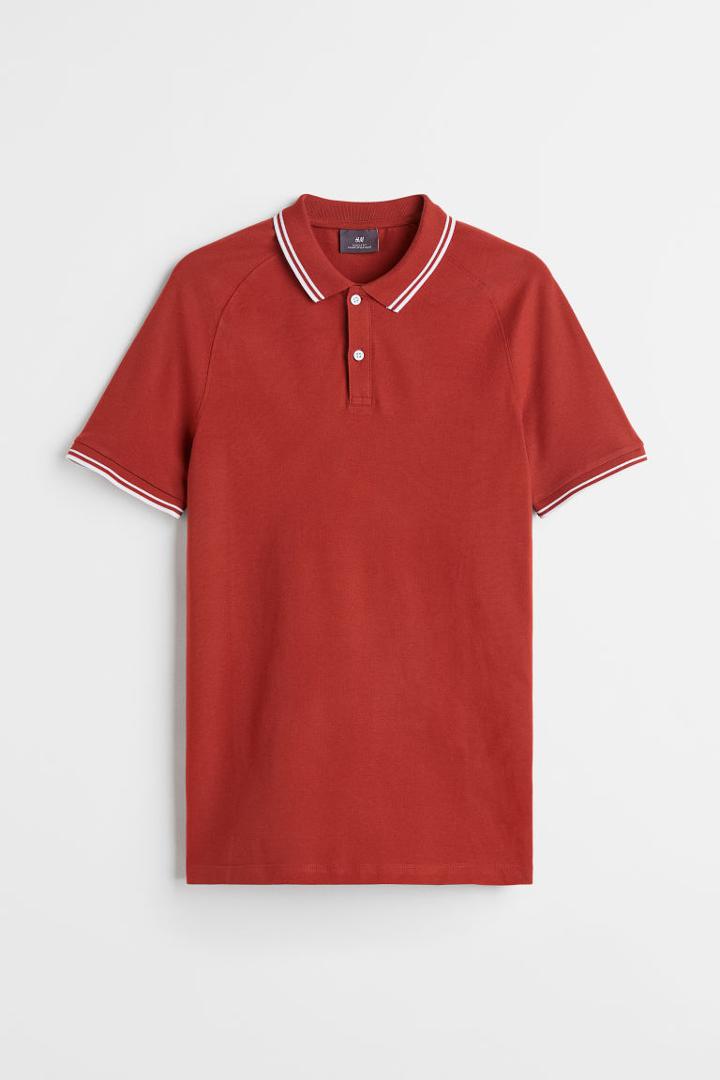 H & M - Muscle Fit Piqu Polo Shirt - Orange