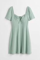 H & M - Tie-detail Ribbed Dress - Green